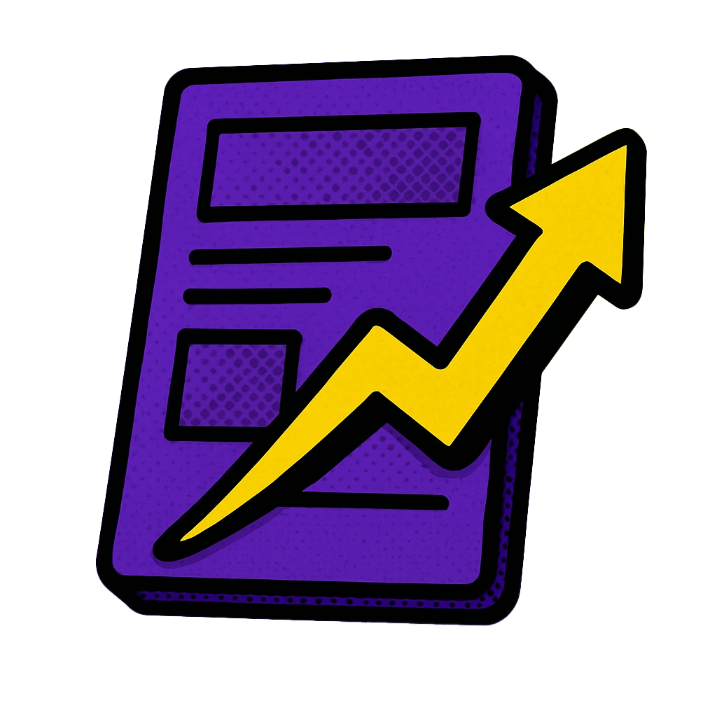 Digital marketing growth report icon in pop-art style with upward arrow