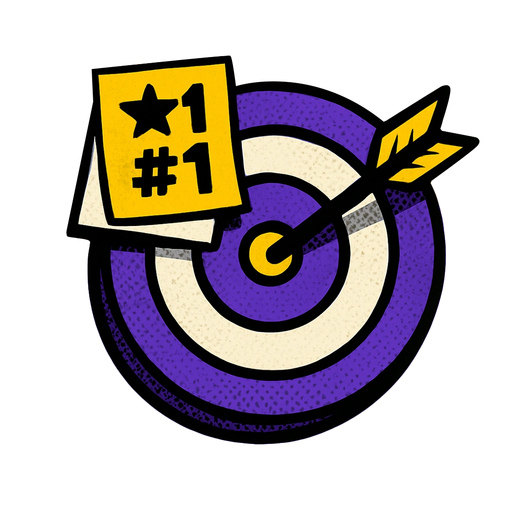 Target with #1 sticky note and arrow—prioritize key initiatives